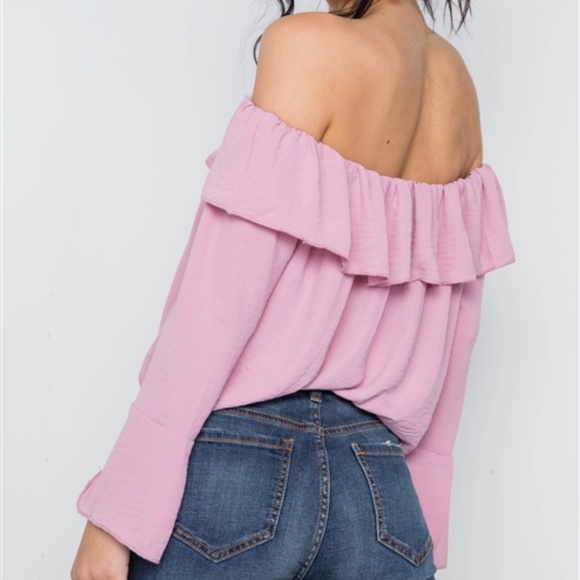 BLUSH OFF-THE-SHOULDER BELL SLEEVE TOP - Picture 2 of 4